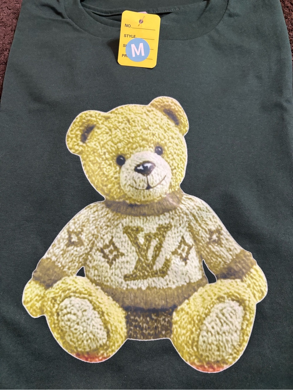 NEW Dark Green Tee with light green Teddy Graphic - Medium
